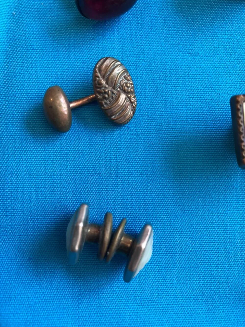 Vintage cufflinks, brass, mother of pearl, stone